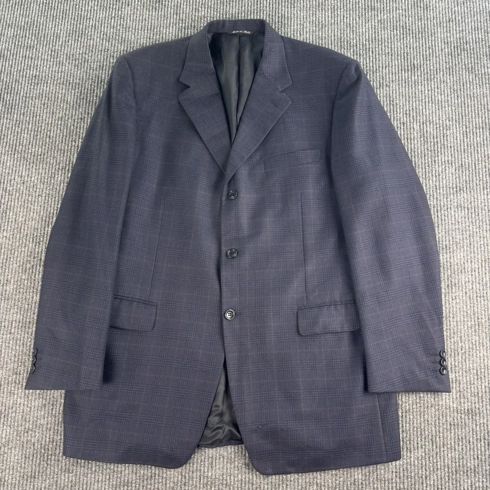 Canali Sport Coat 44 L Blue Wool Windowpane Check Designer Luxury Flannel Italy
